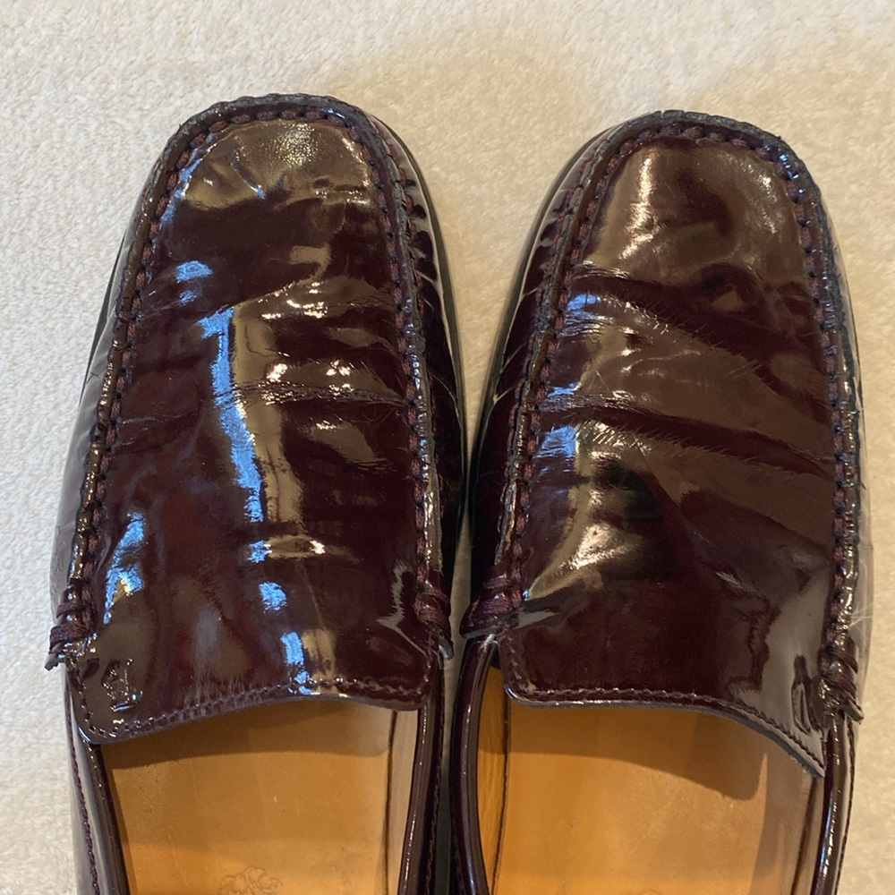 Tod’s wine oxblood burgundy patent leather rubber sole driving shoe Sz 39.5 - Picture 4 of 11